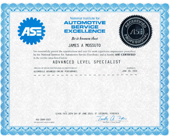 ASE Advanced Level Specialist Certification