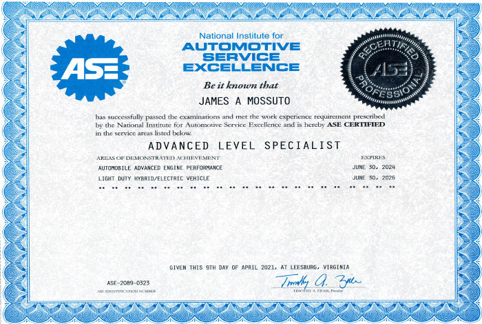 ASE Advanced Level Hybrid Repair Specialist