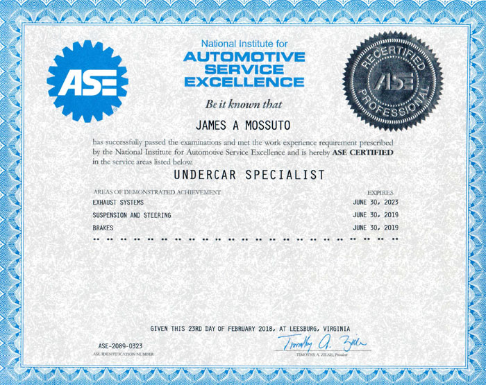 ASE Undercar Specialist Certification